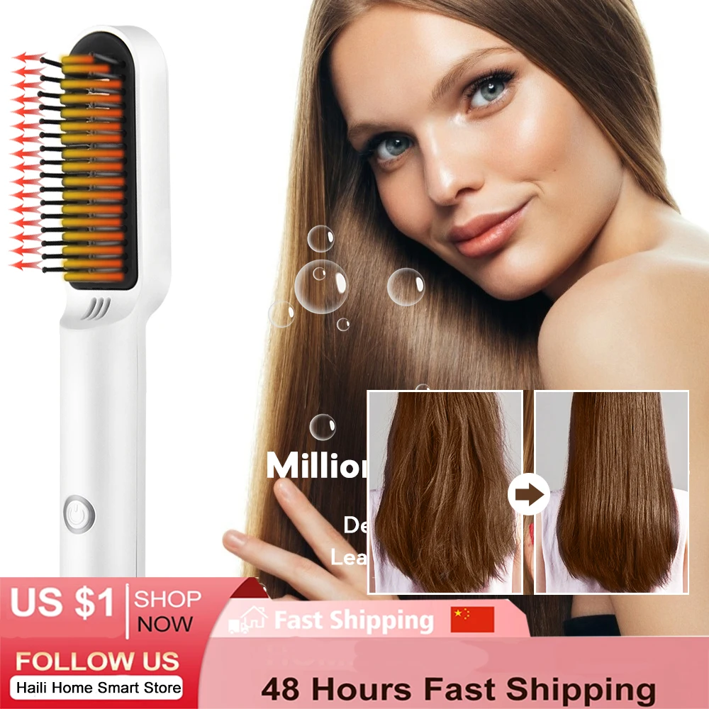 

Electric Hair Straightener Brush Heat Comb Anti-scalding Ceramic Hair Curler Straightening Comb Curling Iron Smoothing Hairbrush