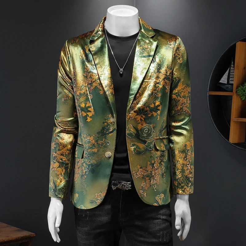 

Luxury Flower Velvet Men's Blazers 2022 Spring Casual Slim Suit Jackets Business Social Office Dress Coats Street Male Clothing