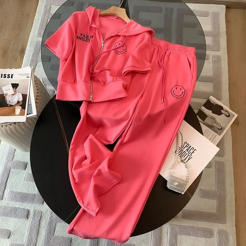 Hooded Sports Women's Summer 2023 New Fashionable Western Style Youthful-Looking Casual Short Sleeve Two-Piece Suit Fashion