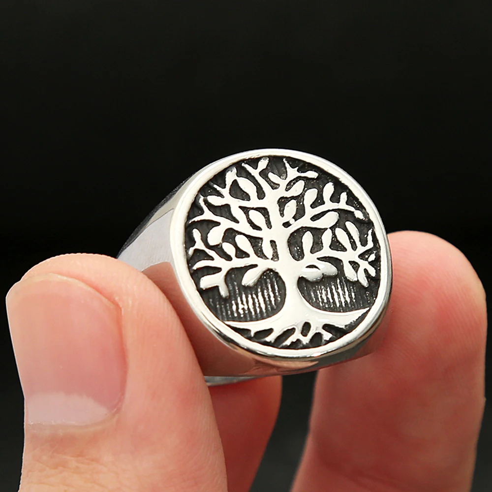 

Classic Stainless Steel Viking Tree of Life Ring Men Nordic Mythology Stainless Steel Yggdrasil Ring Amulet Viking Jewelry Gifts