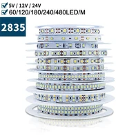 5m 5v 12v 24v dc smd 2835 led strip tape light ribbon 60120180240480ledm single double row 5mm 8mm 10mm 15mm width pcb