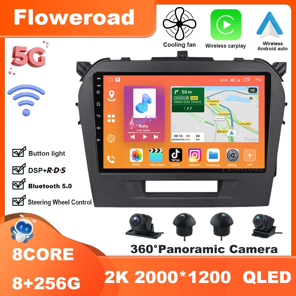 DSP 8 ядер 256G Android 13 для Suzuki Vitara 4 2014 - 2018 Радио Мультимедийный видеоплеер Навигация