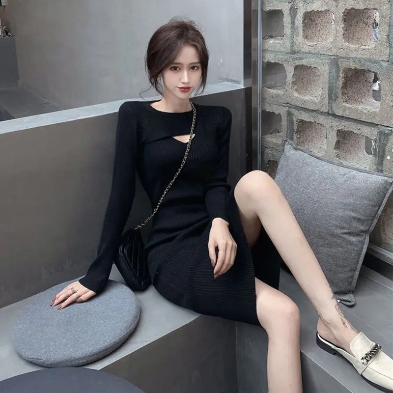 

Clothing Hollow Out Women's Dresses Knee Length Party Knit Sexy Daring Cover Up Midi Female Dress Solid Prom Bodycon Y2k Crochet