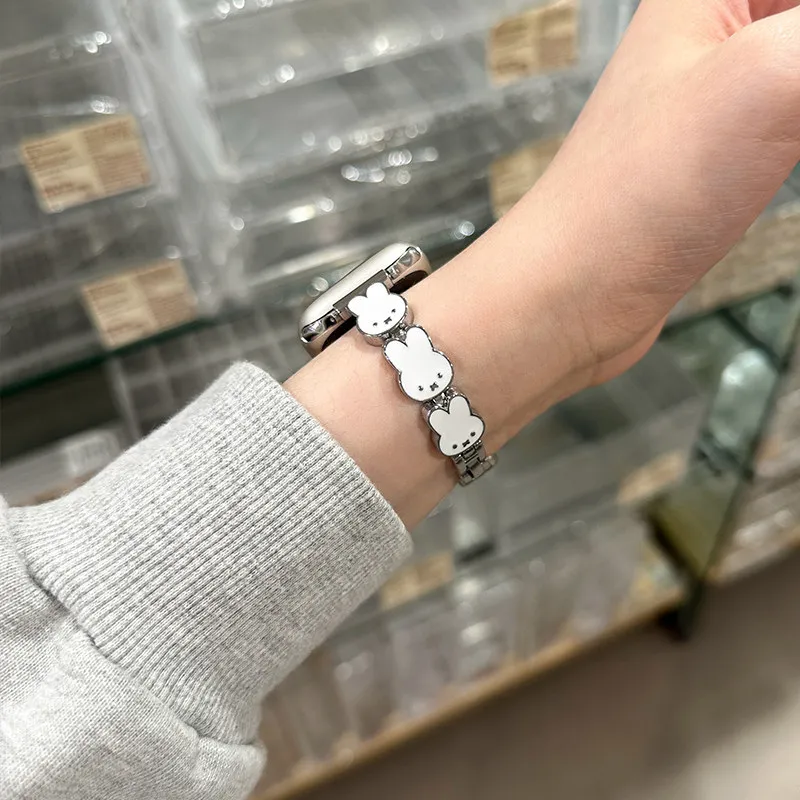Фото Кожаный ремешок для часов Miffy Rabbit для Apple Watch S11/10/9/Se/Ultra Series, милый женский ремешок №3
