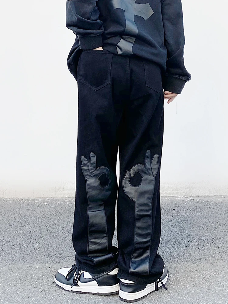 Men Loose Jeans Y2k Pants Ins Hot Sale European Print Letter Street Hiphop Patch Jeans Male Streetwear Vibe Loose Straight Jeans