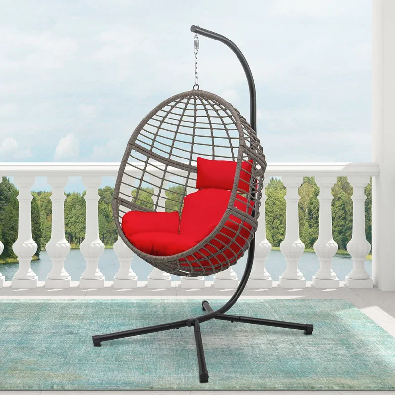 

Abble Wicker Hanging Egg Chair with Cushion and Stand - Red