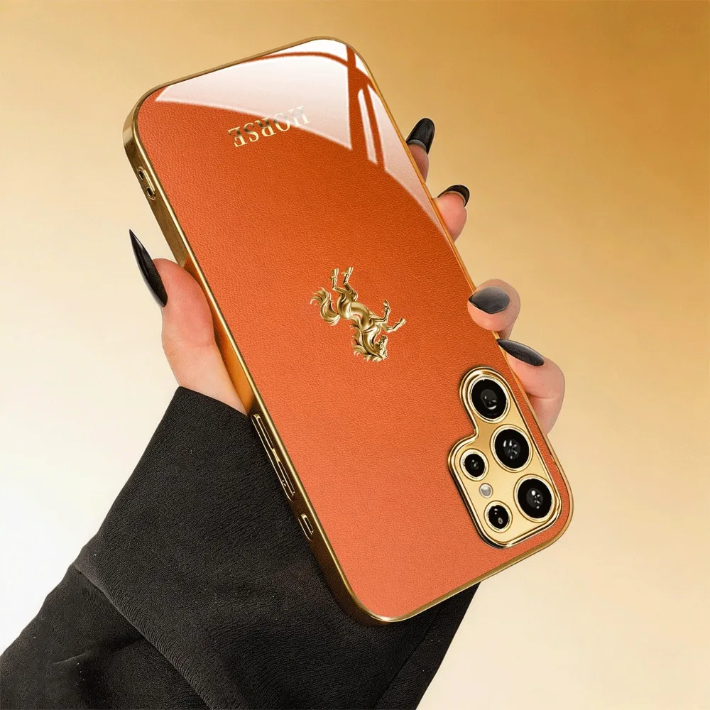 Фото Стеклянный чехол для телефона с дизайном Golden Leap Horse, подходит для Samsung Galaxy S26 S25 S24 S22 S21 S20 FE/Ultra/Plus, противоударная задняя крышка №2