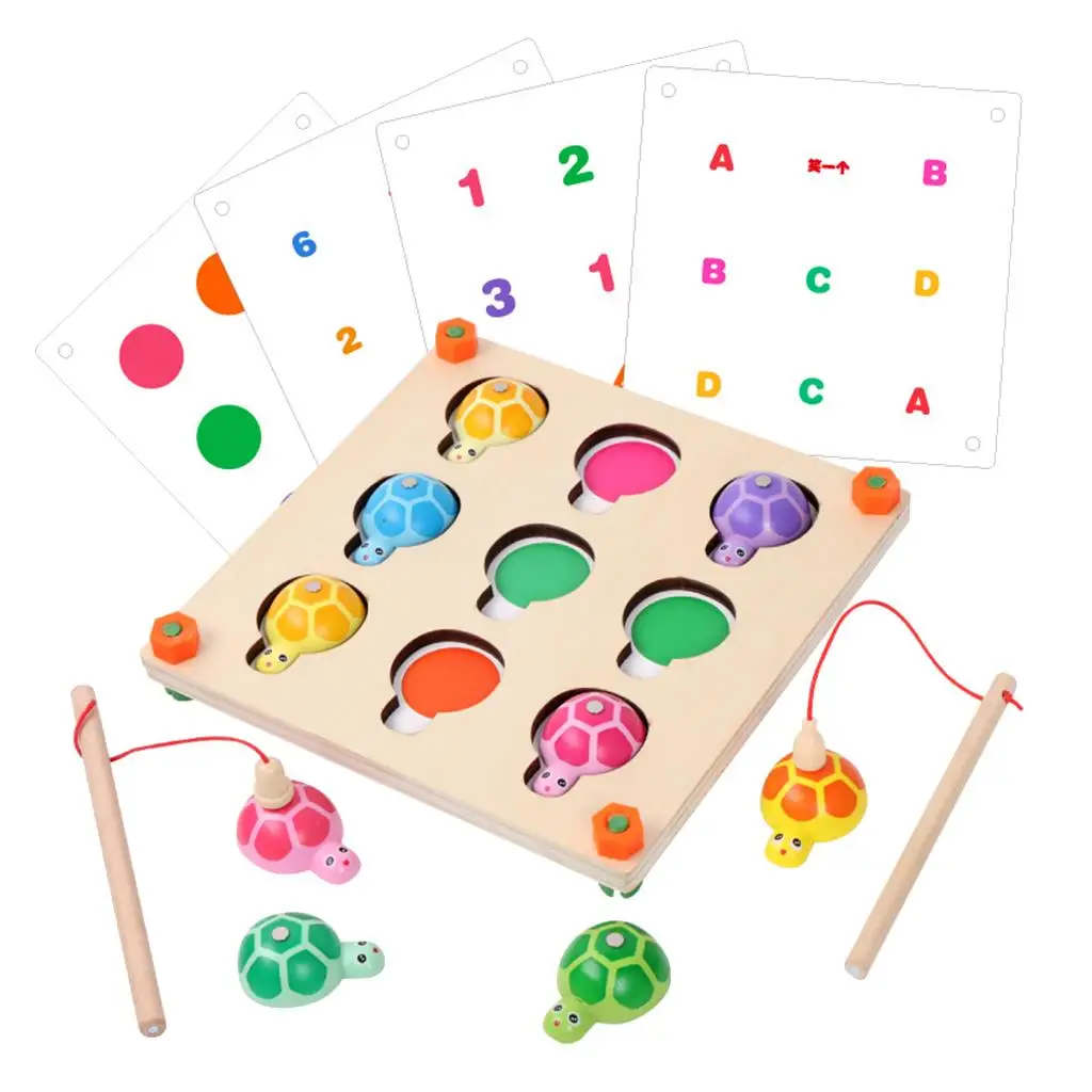 

Wooden Fishing Toy Turtle Memory Chess Fishing Rod - Children Coordination