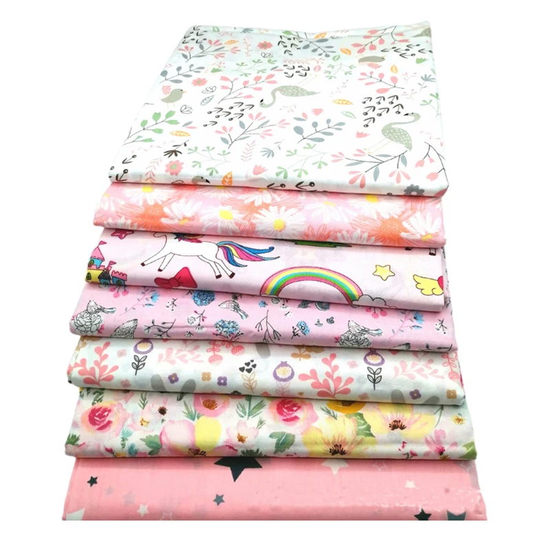

7 Pcs Floral Precut Quilting Fabric Printed Fabric Squares Cotton Fat Quarters Fabric Bundle Cartoon Patchwork for DIY Sewing