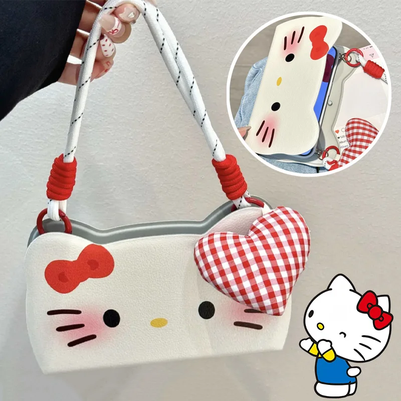 Флип-чехол Sanrio Hello Kitty для iPhone 13 14 15 Pro Max милый кожаный чехол телефона Promax с