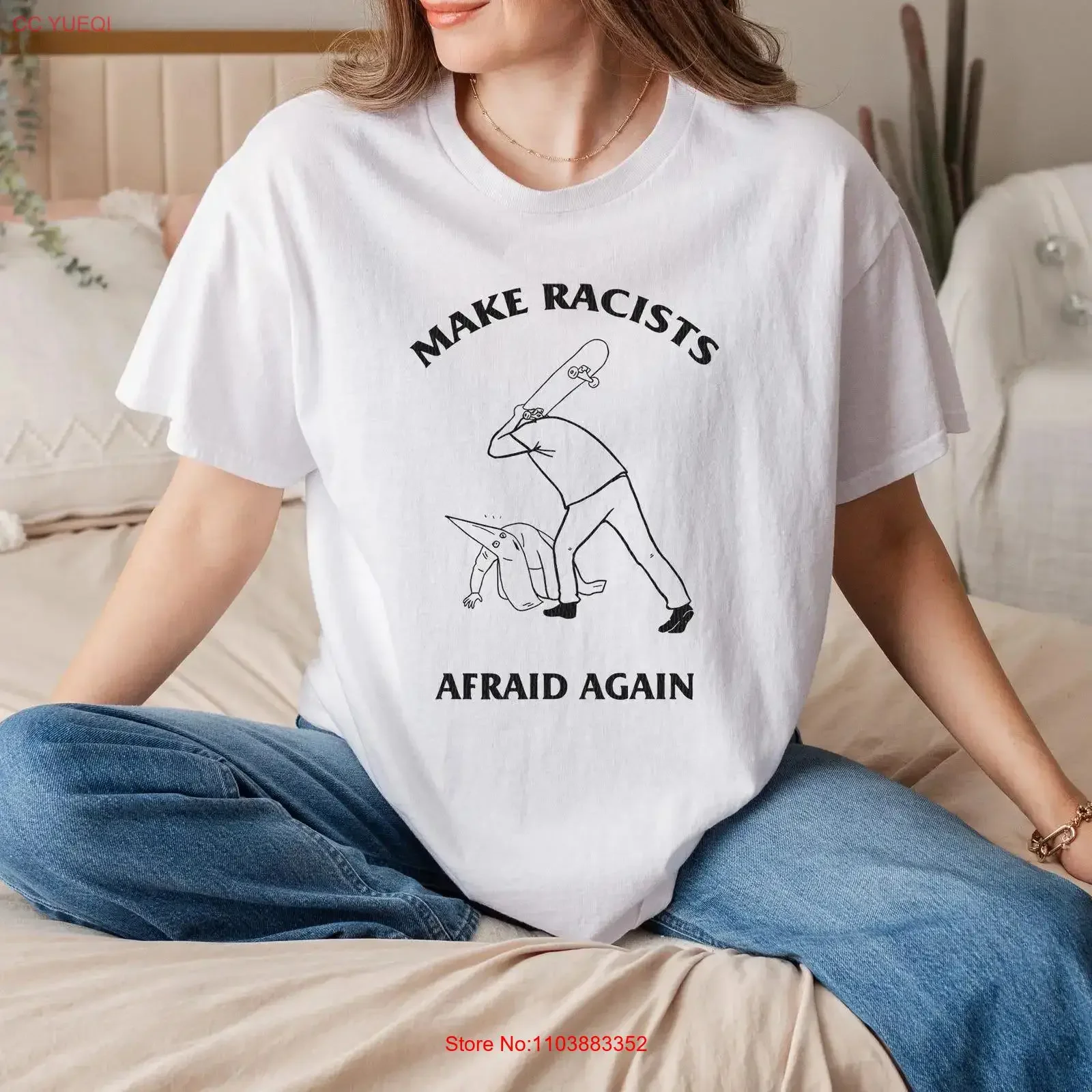 Фото Футболка «Make Rac sts Afraid Again»: Против социальной справедливости, против фашизма. Винтажная, с эффектом потертости, удобная, повседневная. №1