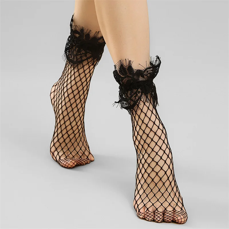 

Роскошные женские шифоновые прозрачные сетчатые кружевные носки с лентой женские ультратонкие модные носки принцессы с бантом