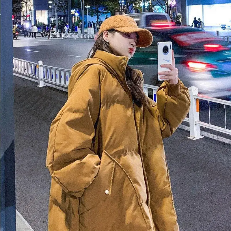 Down Cotton Jacket Female 2022 Winter New Hood Loose Student Bread Clothes Loose Thickened Winter Jacket