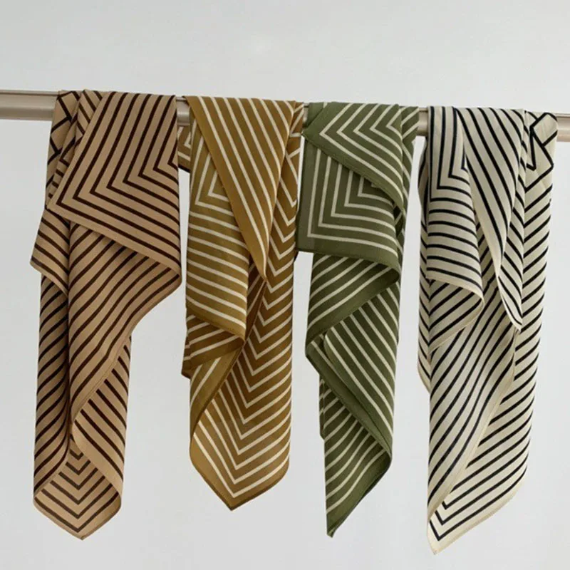 

Toteme Simple Temperament Crepe De Chine Silk Scarf Four-color Geometric Stripe Printed Scarf For Women