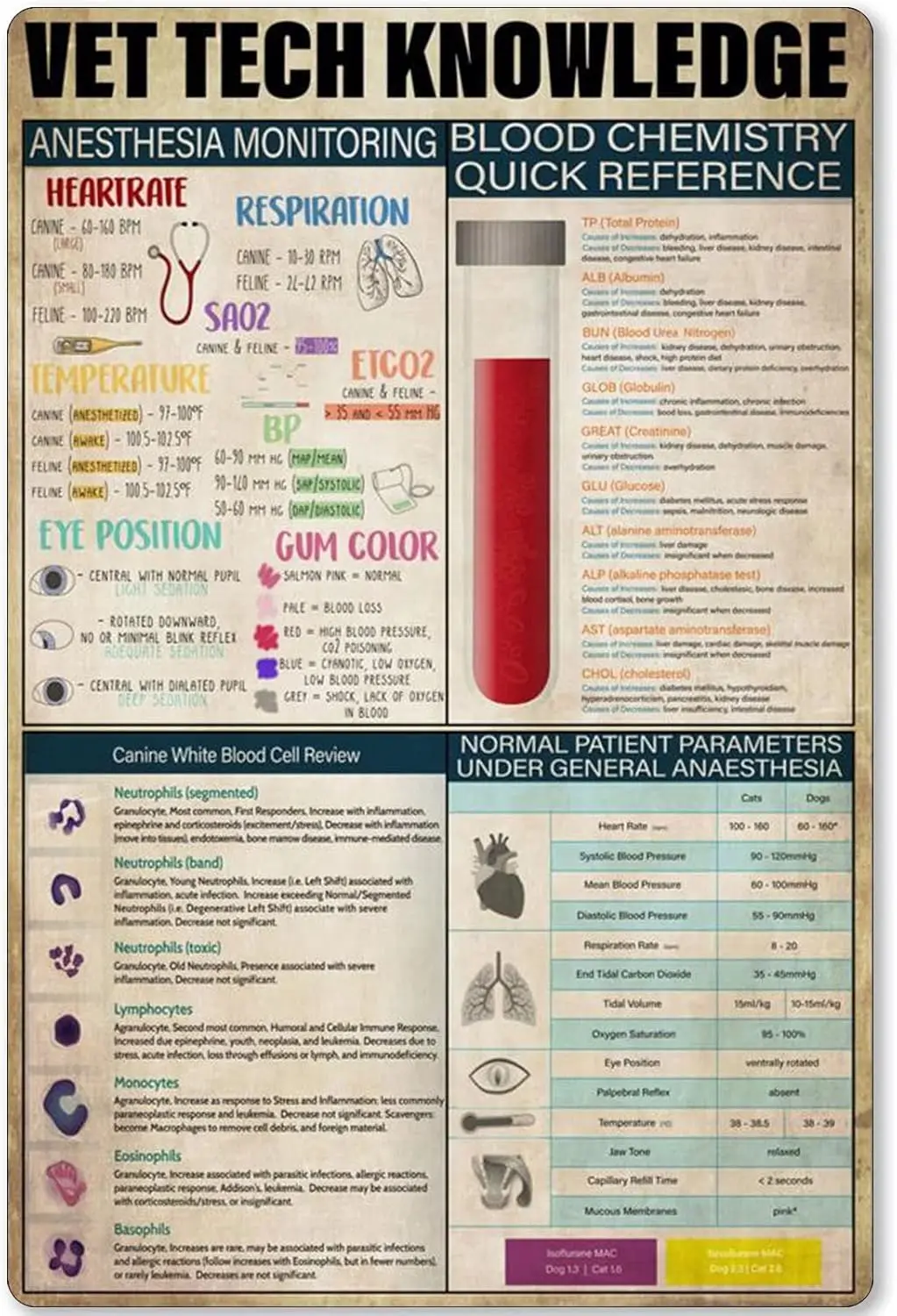Vet Tech Knowledge Metl Tn Sgn nml nesthes Montorng Плакат School Educton Hosptl Clnc nfrmry Главная Спальня Клуб Plque 8x12