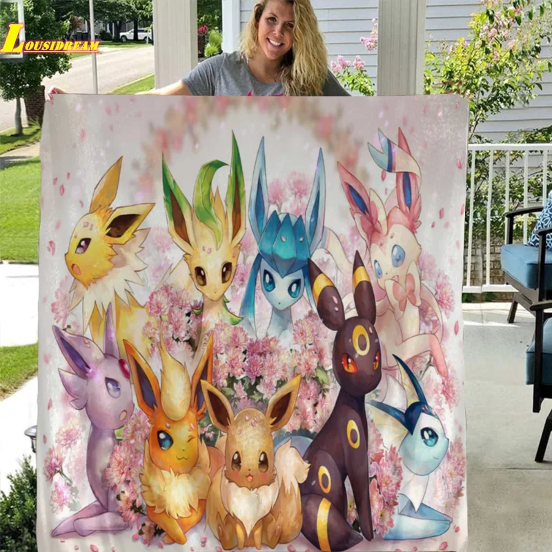 

Одеяло с аниме персонажами, много милых Eeavvee, мягкое уютное легкое декоративное одеяло для кровати, зимнее постельное белье, диван и Рождест...