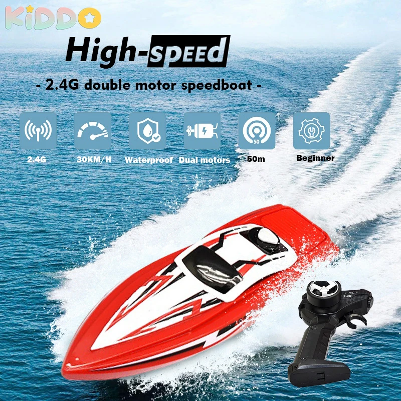 

30KM/H RC Boat Racing Radio Control SpeedBoat Driving Waterproof Dual Motors High-Speed Summer Water Gifts RC Competitive Toys