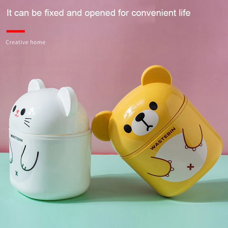 

Bear Home Mini Flip Desktop Trash Can Shake Lid Peel Bucket Cartoon Desk Small Trash Can 2023