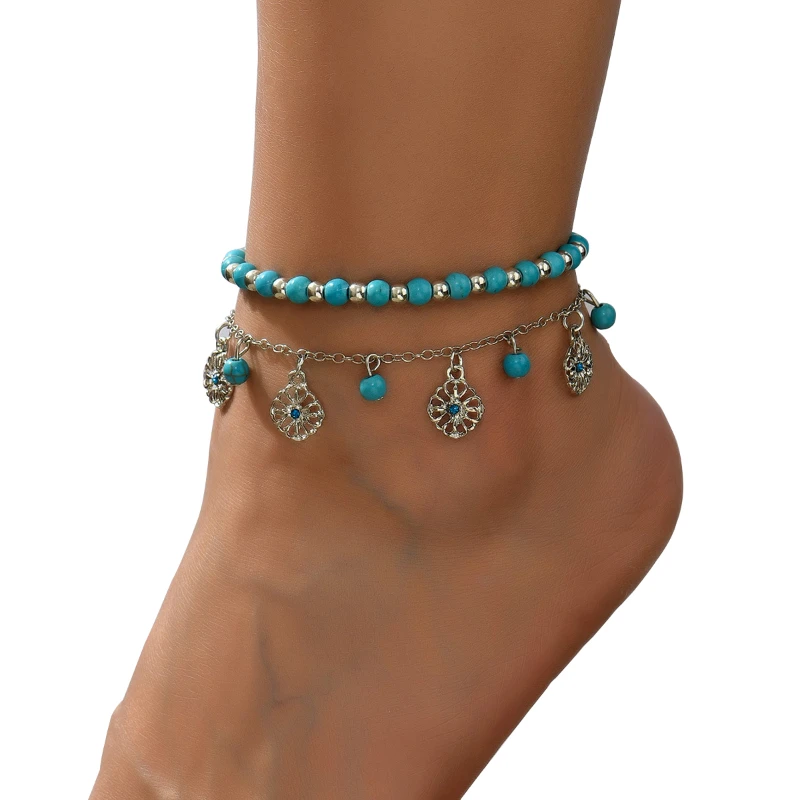 

Anklets For Women Summer Accessories Boho Woman Rave Gift Jewelry Bead Foot Bracelet Blue Turquoise Free Shipping