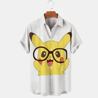 summer casual shirts men short sleeve pikachu shirts 2022 fashion print shirts men streetwear brand loose t shirts