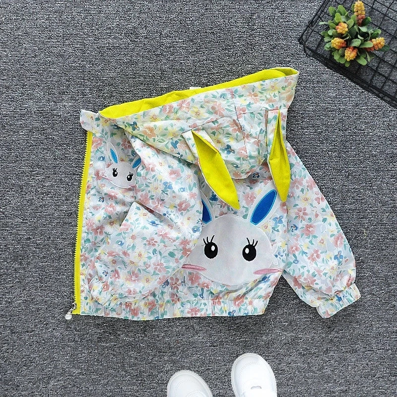 

1-6 Years Spring Autumn Girls Jacket Cute Cartoon Fashion Little Princess Baby Trench Coat Hooded Zipper Outerwear Kids Clothes