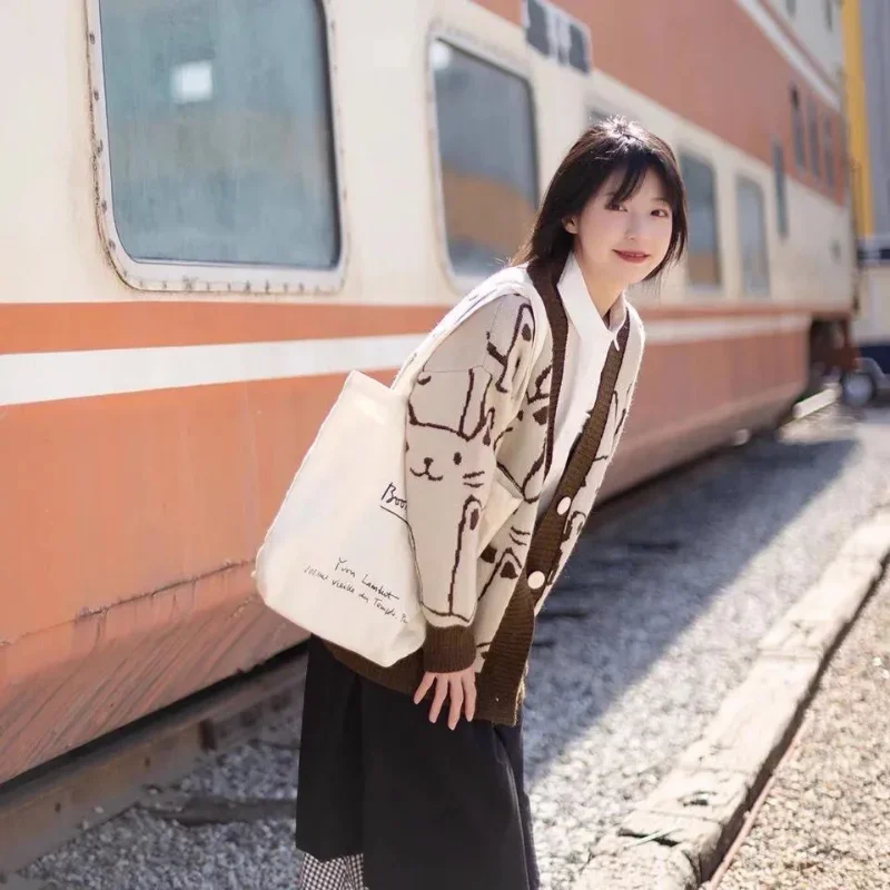 Harajuku мультфильм кардиган с v-образным вырезом женский милый кот винтажный