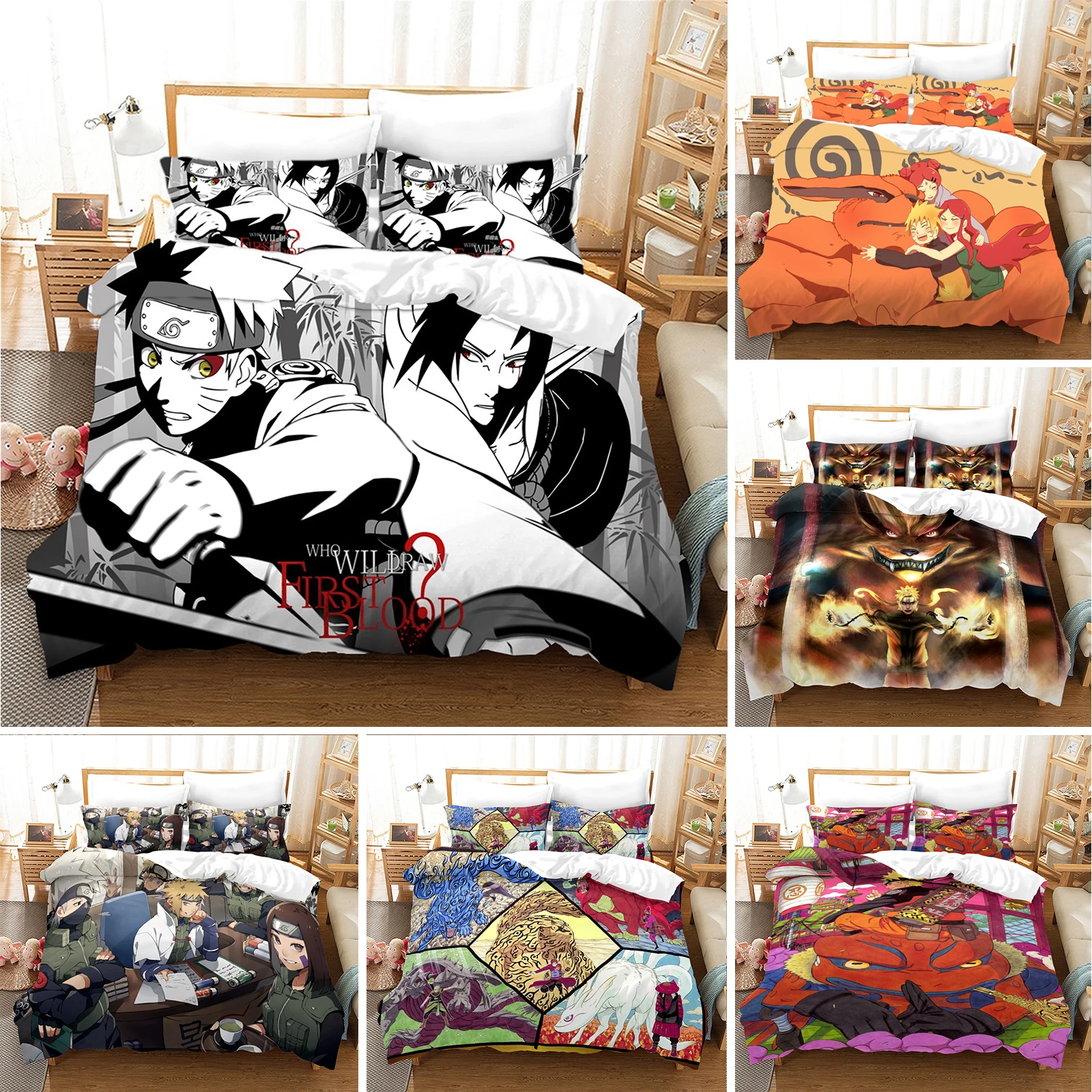

Комплект постельного белья Sasuke Uchiha Uzumaki Narutos, домашний текстиль, покрывало, наволочка, двойной комплект постельного белья, простыня для спал...