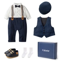 newborn gift set gentleman romper clothes suit with box 3 6 12 months infant wedding birthday party formal overalls for baby boy