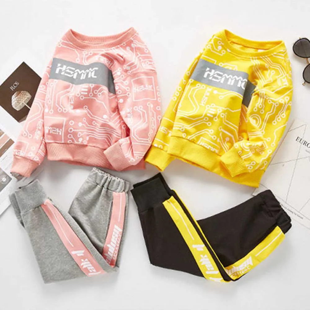 

Комплект одежды для девочек, свитшот с мультяшным принтом + штаны, комплект одежды из 2 предметов, весна-осень 2022, детский спортивный костюм