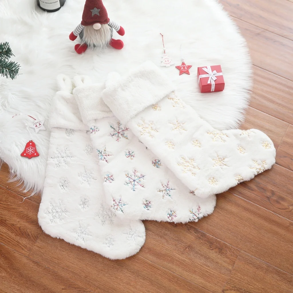 New Christmas Stockings Christmas Decorations Super Soft Anti-rabbit Fur Beads Embroidered Christmas Stockings