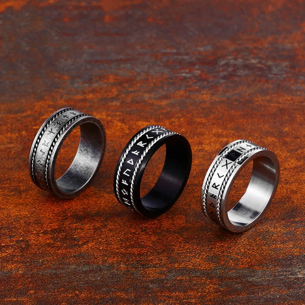 

Кольца викингов руны для мужчин и женщин, винтажные Простые Модные кольца-цепочки из нержавеющей стали 316L, бриллианты, подарочные украшения, оптовая продажа