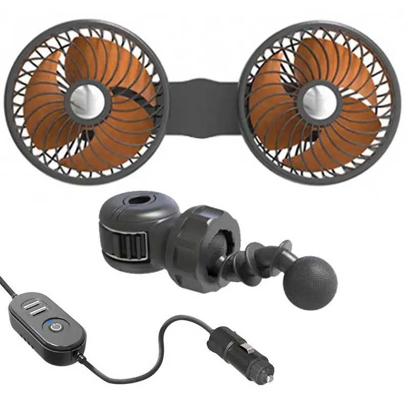 

Car Fan For Backseat Truck Fan 360 Degree Adjustable Car Cooling Fan Dual Head Cooling Air Fan Brushless Motor Low Noise