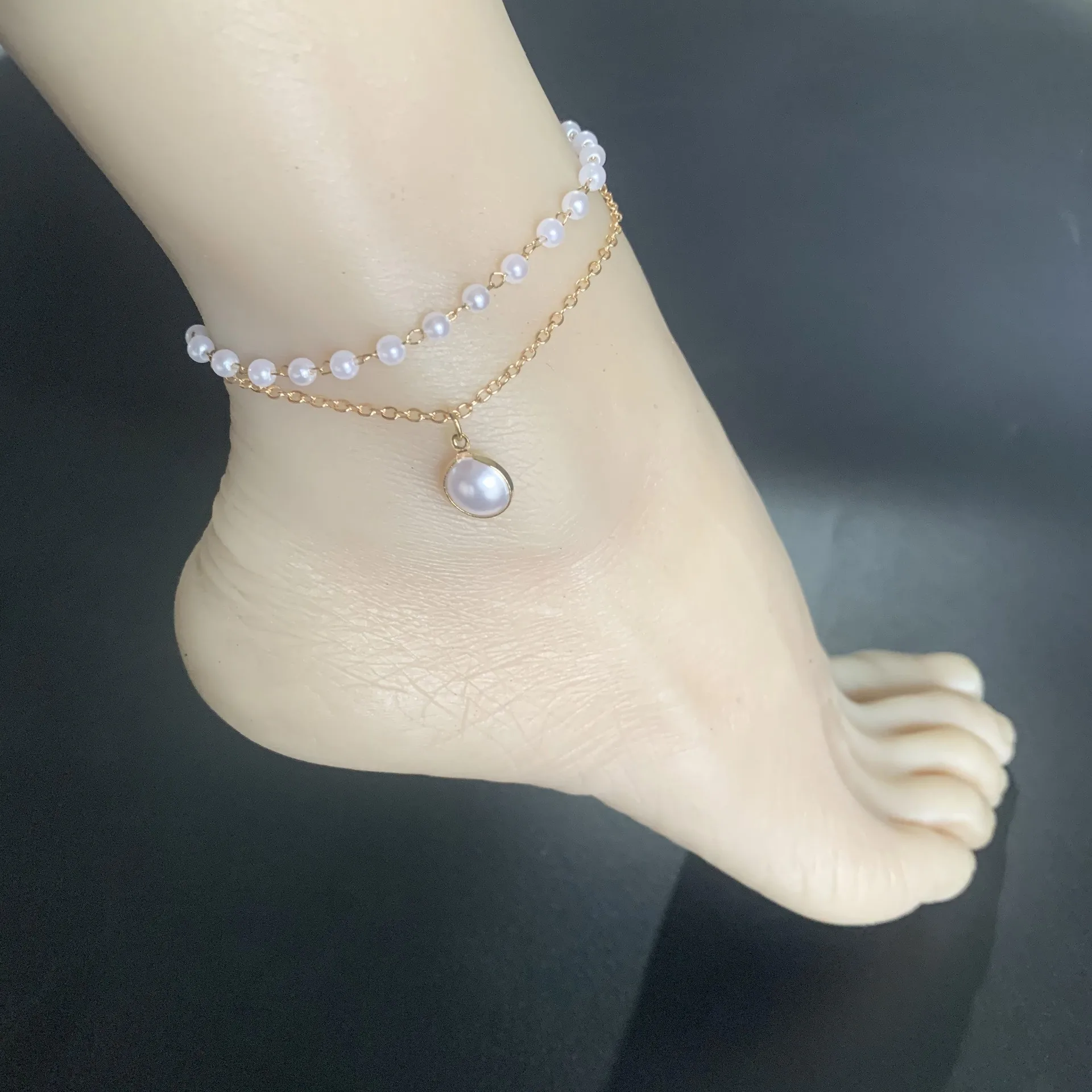 

New 2022 Summer Beach Simple Pearl Wrap Pendant With Double Cascading Anklet
