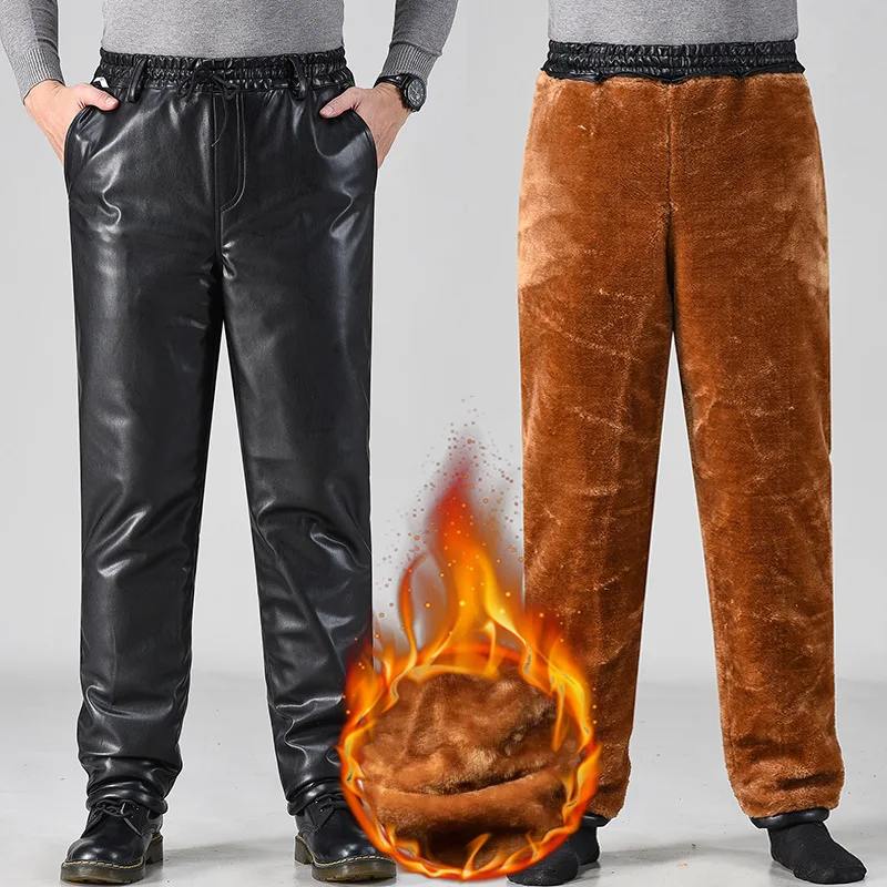 Кожаные мужские брюки-карго