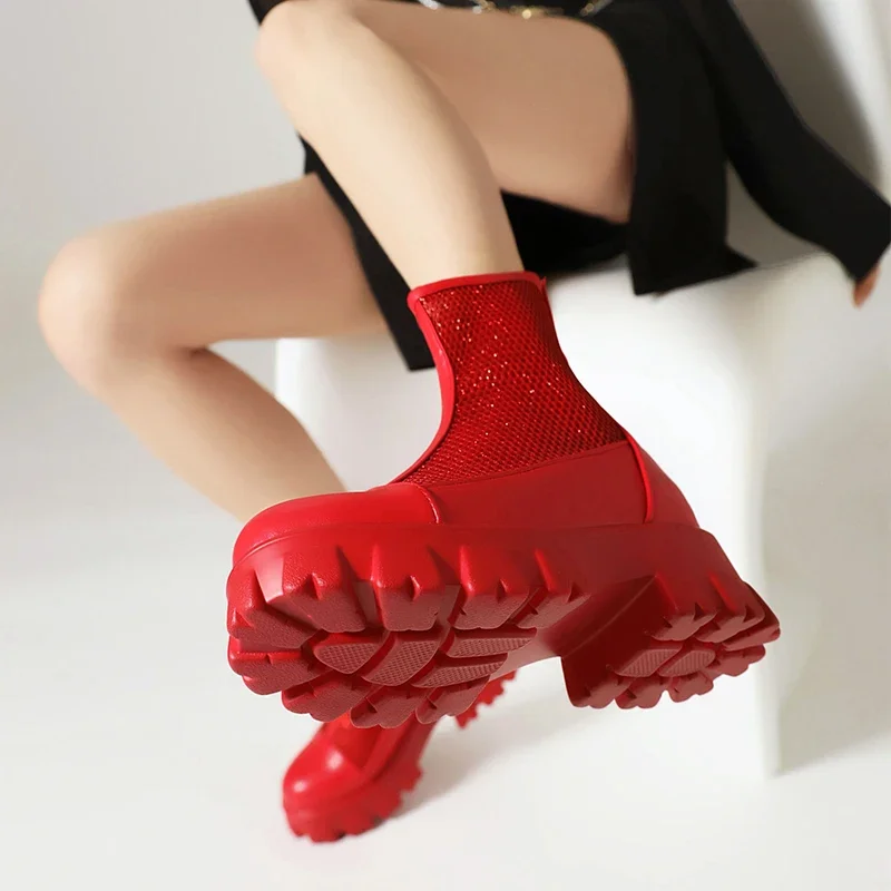 Ботильоны женские на платформе готические полусапожки толстой подошве со