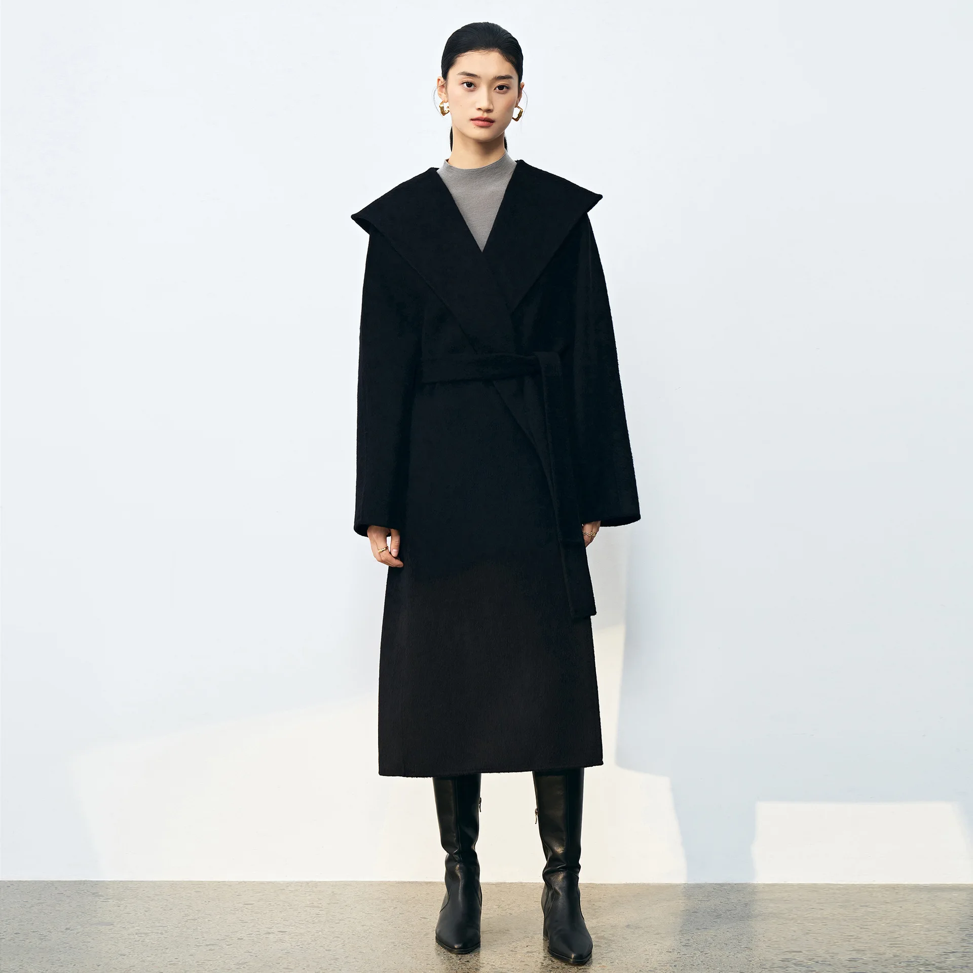 Зимнее шерстяное пальто женское длинное черное осеннее премиум-класса с