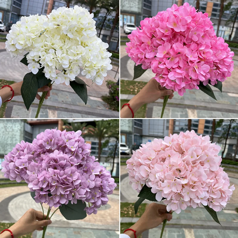 

Large Size 5 Heads Artificial Flowers White Pink Hydrangea Silk DIY Wedding Bridal Bouquet Fake Flowers Home Party Decoration