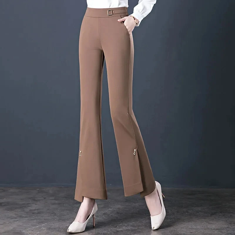 Elastic High Waist Flared Pants Women's 2023 Spring and Autumn New Loose Casual Trousers Black Fashionable Flared Pants