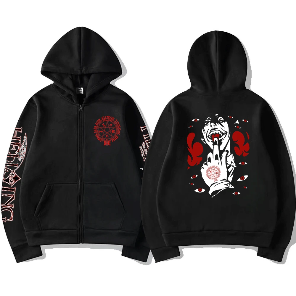 

Hooded Jacket Anime Hellsing Ultimate Alucard Zipper Hoodies Fashion Vampire Comics Horror Graphic Sweatshirt Jacket Men Women