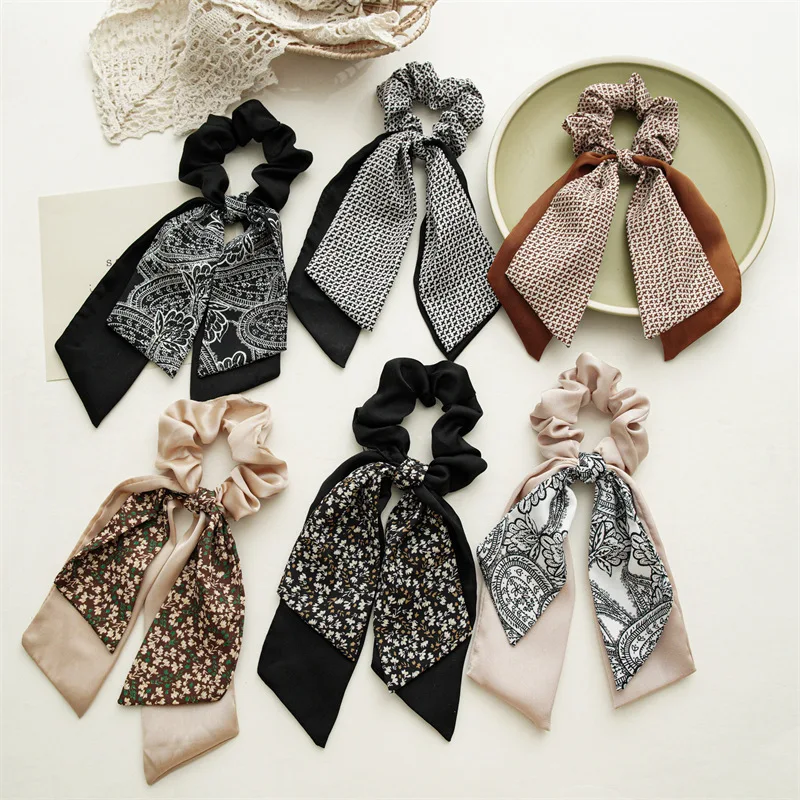 

New Style Streamer Hair Rope Floral Large Intestine Ring Female Versatile Accessories Headdress Classy Fresh Rubber