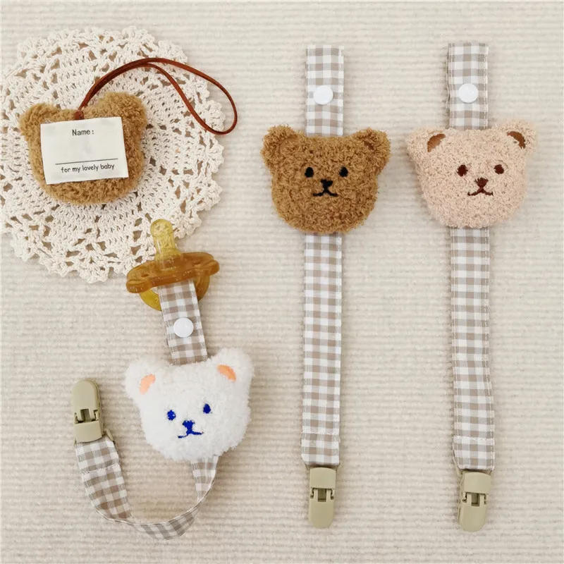

Baby Pacifier Chain Clip Cute Cartoon Bear Plaid Leash for Toddler Boy Girl Kawaii Nipple Anti-drop Chain Newborn Accessories