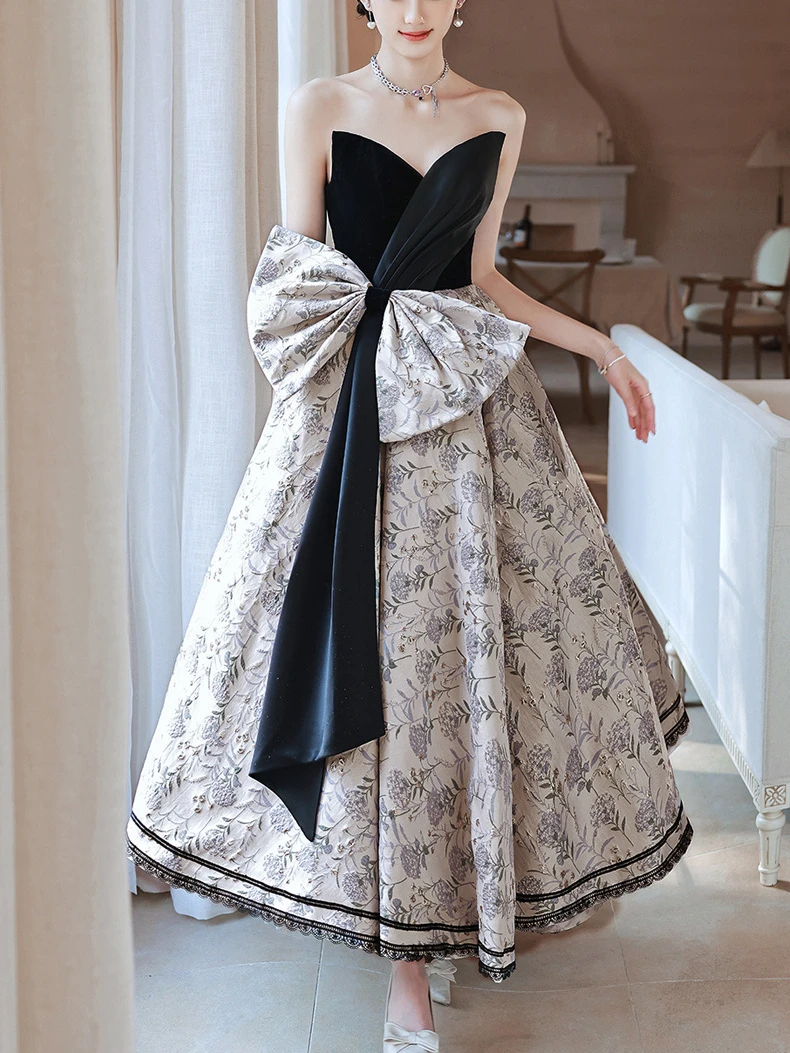 Французские элегантные платья с тонкой талией и принтом для свадебной вечеринки