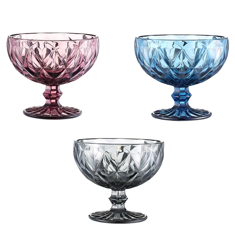 

Salad Glass Bowl Glass Retro Relief Style Salad Ice Cream Shake Goblet Cup Restaurant Hotel Banquet Household Item