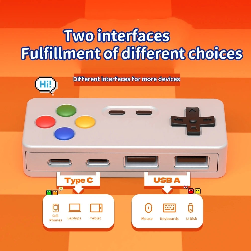Расширение GamePad Shape Design HUB Мышь Клавиатура Мультяшный USB-конвертер Разъем 4 в 1 Type-C