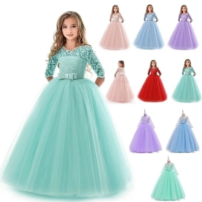 

Long Evening Dress Children Flower Girl Dresses Teenager Wedding Communion Lace Prom Gowns Size 9 10 12 14 Yrs Birthday Outfits