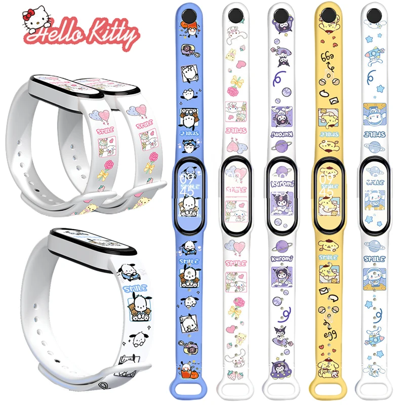 Ремешок Sanrio Hello Kitty Mymelody для Xiaomi Mi Band 7 6 5 4 3, спортивный умный ремешок для наручных часов, браслет для Mi Band 6 5