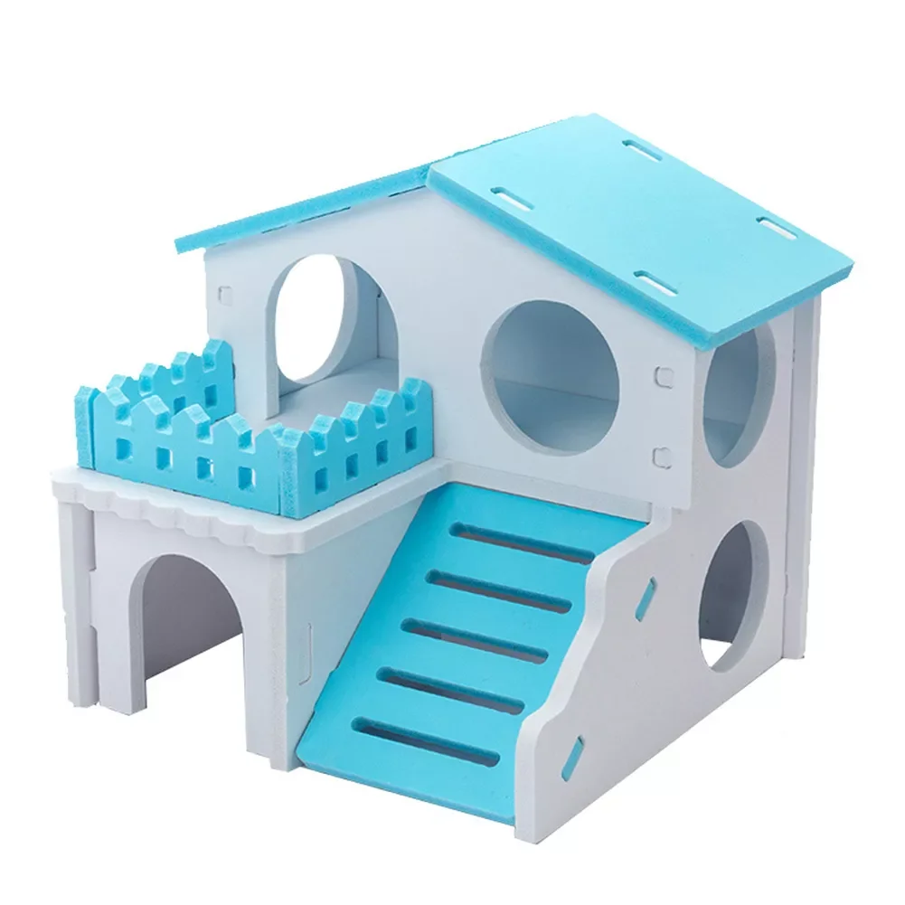 

Pet Hamster House with Ladder Rabbit Nest Log Cabin Animal Sleeping Toys Golden Bear Little House Fenced Villa Ecological Board