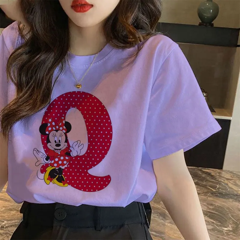 

Women's Custom Name Letter Combination Printing T-shirt Minnie Mouse Letter Font A B C D E F G Short Sleeve Disney Tshirt New
