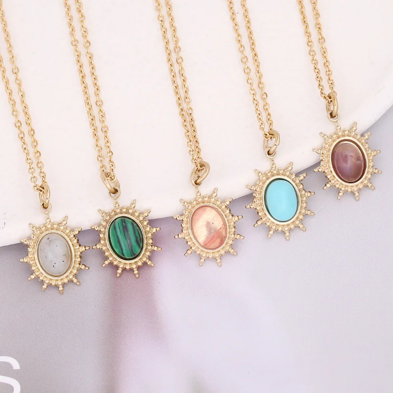 

Personalized Stainless Steel Necklace for Women Natural Stone Pendant Fashion Collarbone Chain Free Shipping Items Women