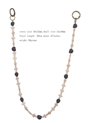 Бисерочная цепочка для телефона с черепом и крестом